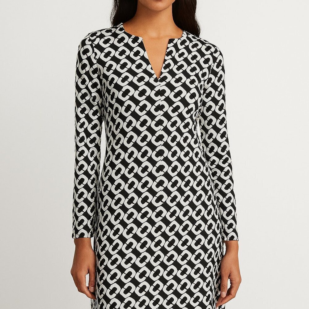 Diane Von Furstenberg Silk Reina Shift Dress Geometric Sz 6